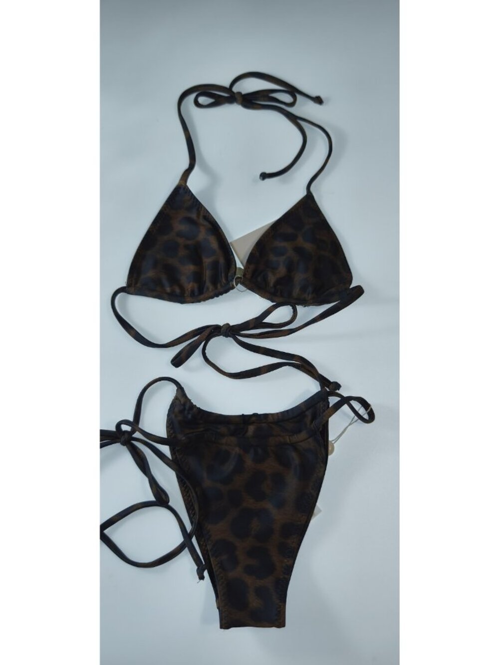 SAME Los Angeles Bikini Set XS Brown Leopard Triangle Top High Cut Tie NWT